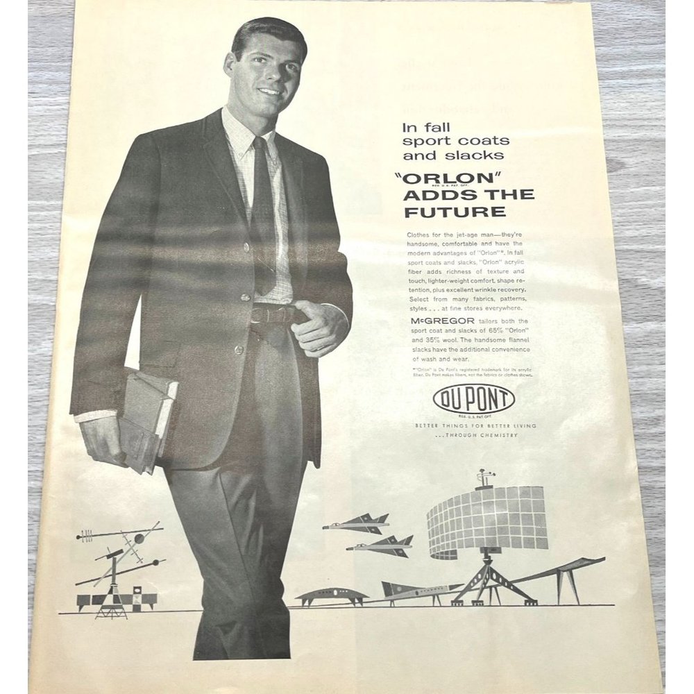 1958 Vintage Print Ad Orlon Dupont Sport Coats and Slacks Jet Age Man